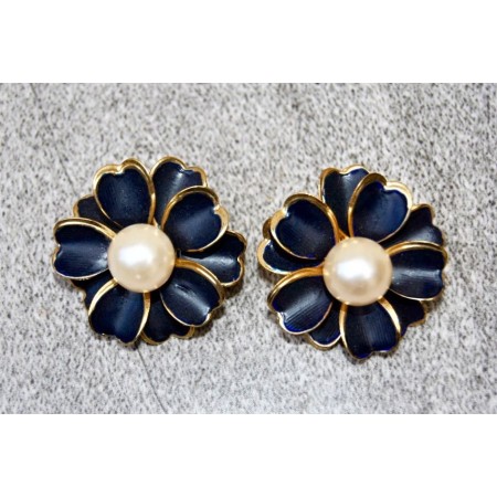 Floral Blue Enamel Stud Earrings